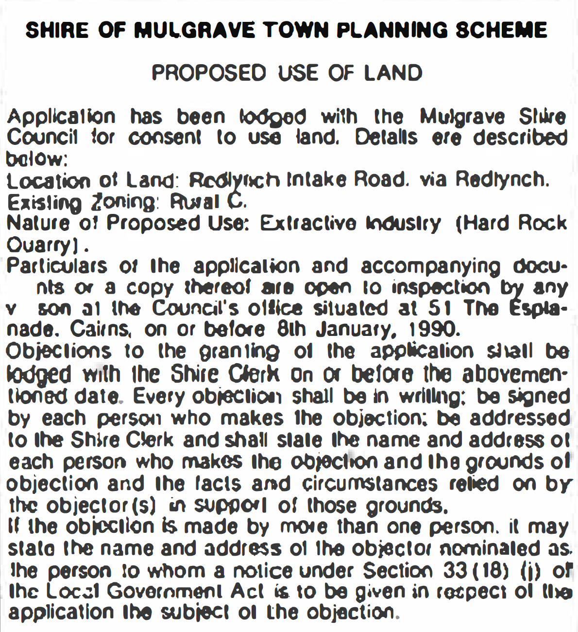 Public notice, 23 December 1989